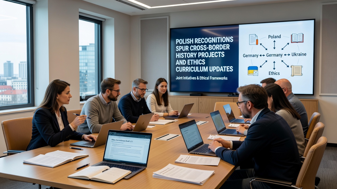 International researchers collaborating on cross-border history archives and ethics curriculum materials